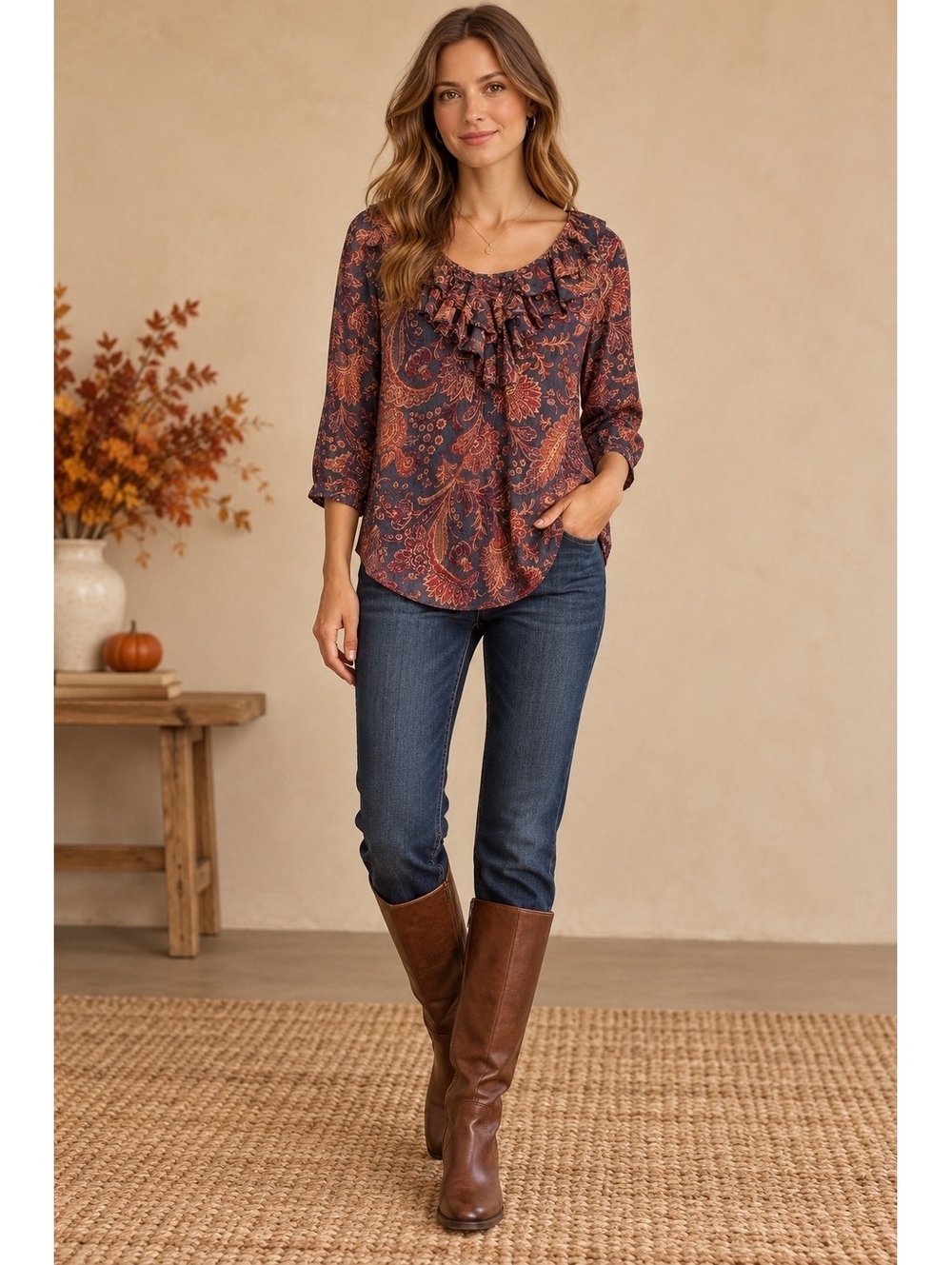 Lauren Ralph Lauren Medium Paisley Ruffle Neck Blouse